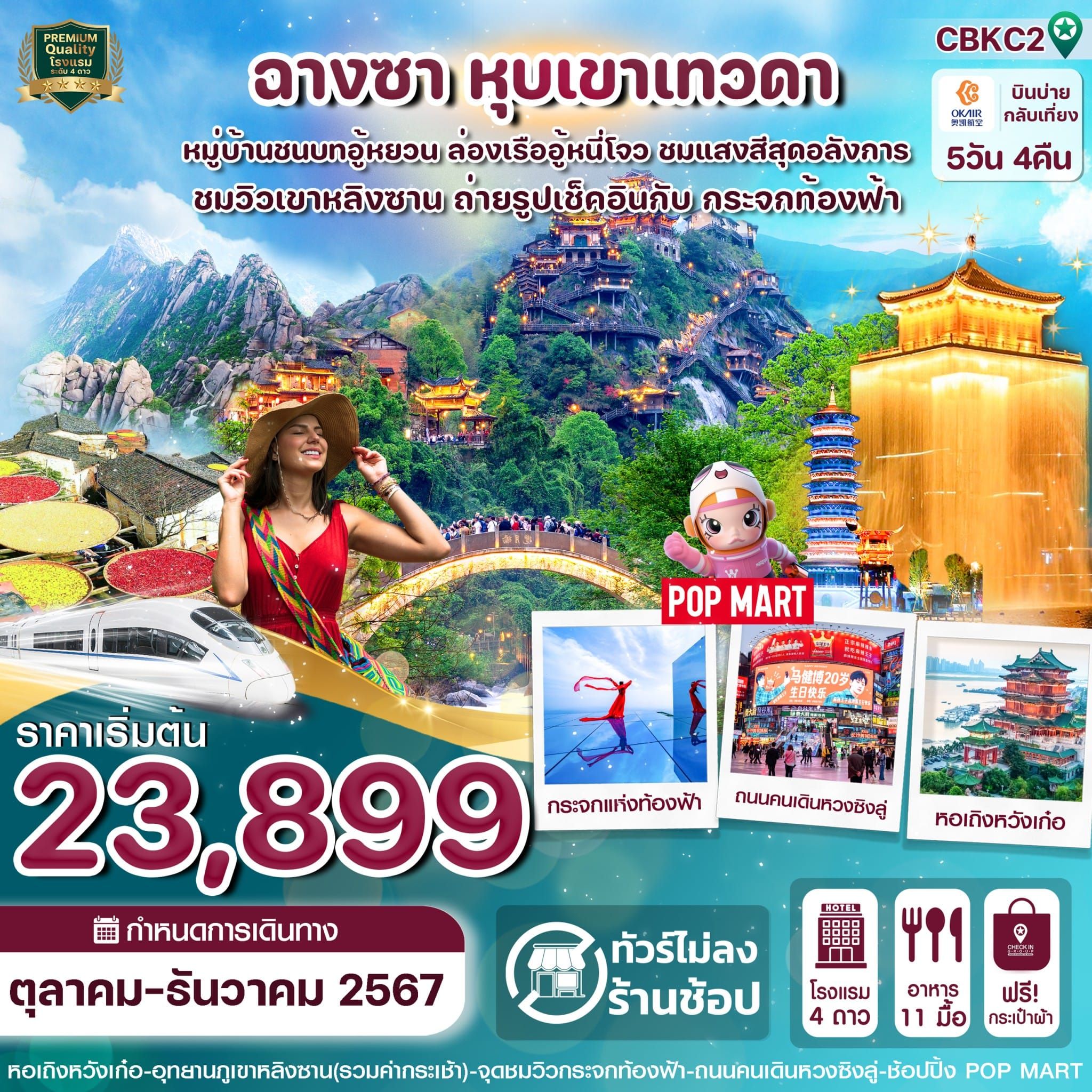 ทัวร์จีน ฉางซา หุบเขาเทวดา เขาหลิงซาน- ถไฟความเร็วสูง 5วัน 4คืน (BK)