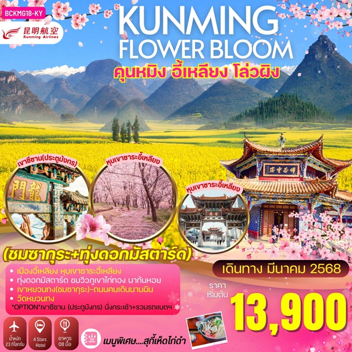 ทัวร์จีน KUNMING FLOWER BLOOM คุนหมิง อี้เหลียง โล่วผิง 4วัน 3คืน (KY)