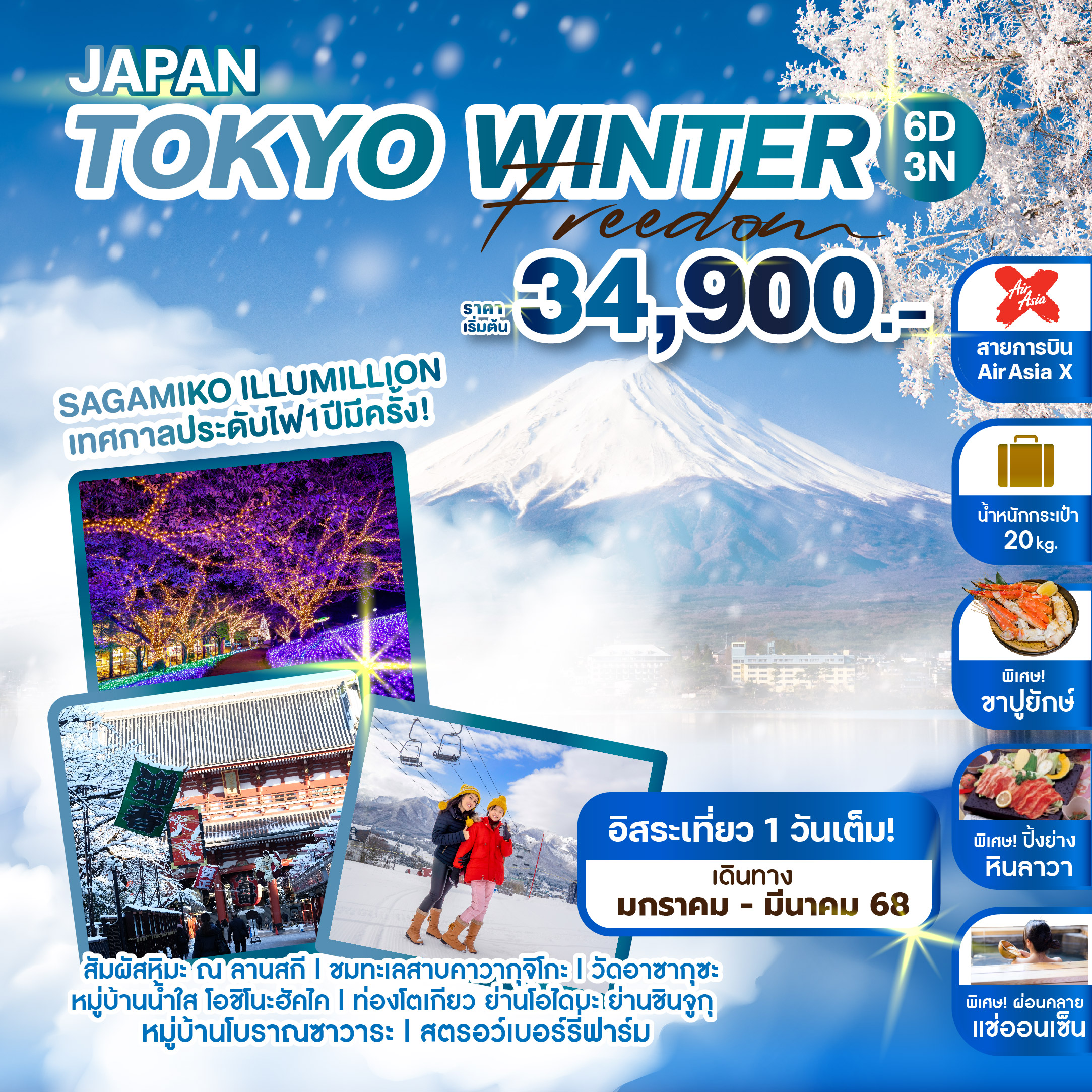 ทัวร์ญี่ปุ่น JAPAN TOKYO WINTER FREEDOM  6วัน 3คืน (XJ)